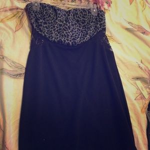 strapless cheetah dress with lace on sides