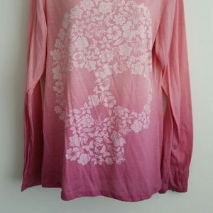 Pink Ombre Long Sleeve Tee with Floral Skull print