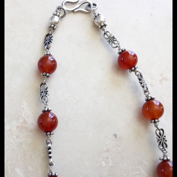Sterling Silver and Carnelian Bead Necklace - Picture 2 of 3