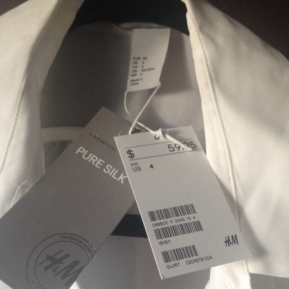 H&M 100% silk button up blouse white