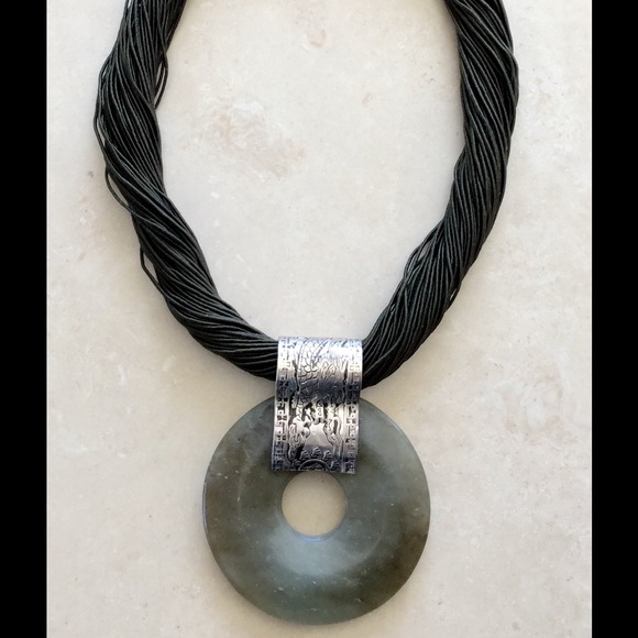 Jade and Sterling Silver Corded Necklace - Picture 1 of 3