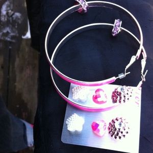 Large hot pink earrings/crystal embellishments