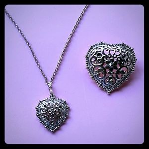 Sterling Silver Plated Necklace & Brooch Set