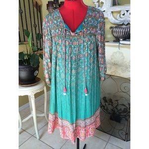 Anthropologie Tanvi Kedia Teal Boho Dress