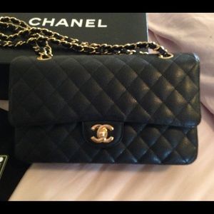 SOLD Authentic Chanel black caviar flap medium