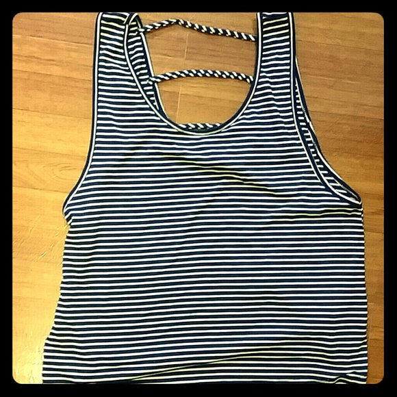 Soft Navy Blue White Pin Striped Strappy Tank Top