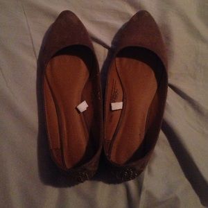Brown flats with rhinestones, only worn twice!