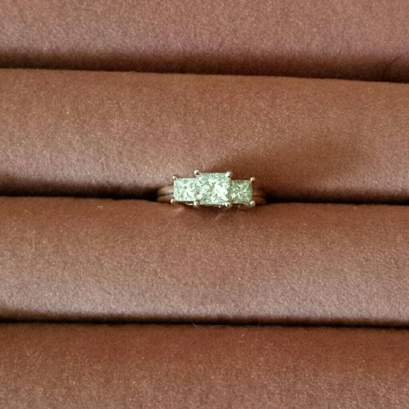 SOLD- 3 Stone Princess Cut Diamond Engagement Ring - Picture 2 of 4