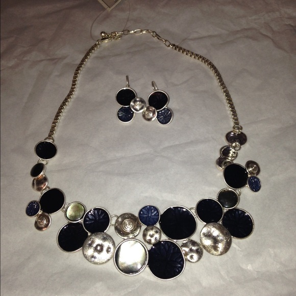 Blue and Silver Necklace and Earring Set