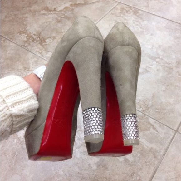 Christian Louboutin Gray Suede Crystal Heel Pumps