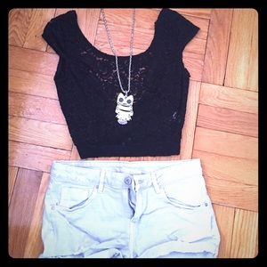 Charlotte Russe Black Lace Plunged Back Crop Top