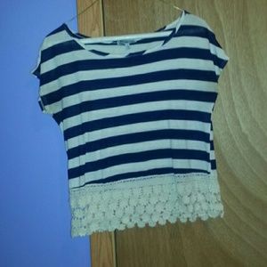Blue and white striped with lace bottom shirt