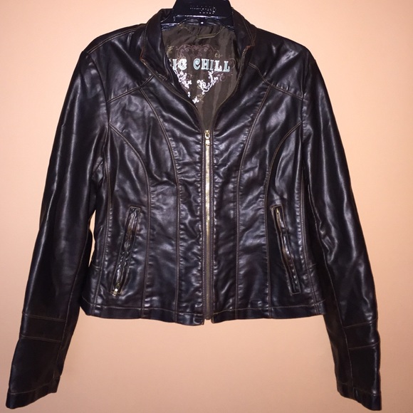 Dark brown faux leather jacket