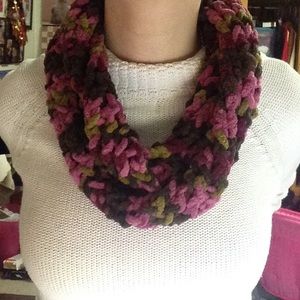 Handmade Infinity Pink, Green, Brown Scarf