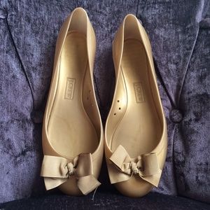 J. Crew Rainy Day Flats gold with bow