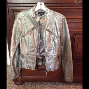Metallic faux leather jacket