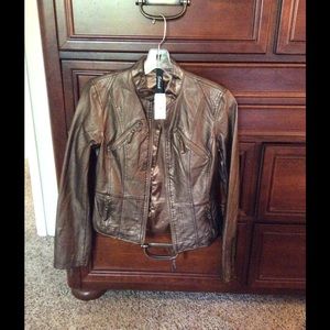 Bronze metallic faux leather jacket. New with tags