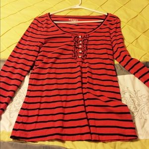 Red with navy blue stripe top