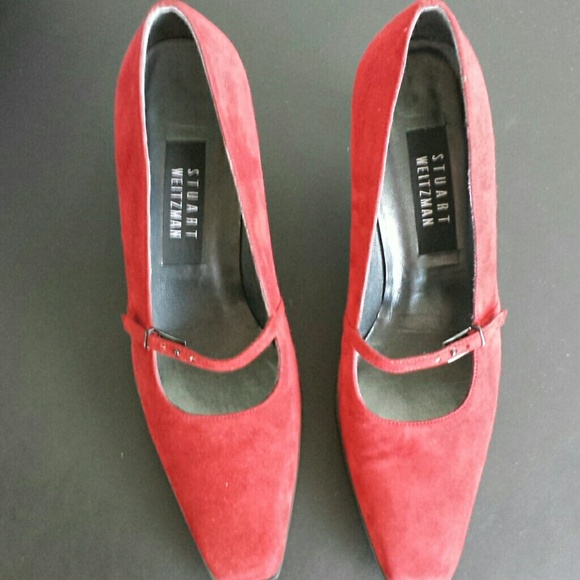 Stuart Weitzman Dark Red Suede Mary Jane pumps