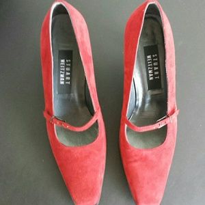 Stuart Weitzman Dark Red Suede Mary Jane pumps