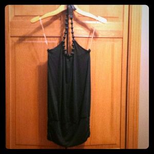 Black cotton halter dress,  size s