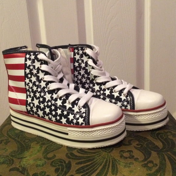 Platform red white and blue sneakers