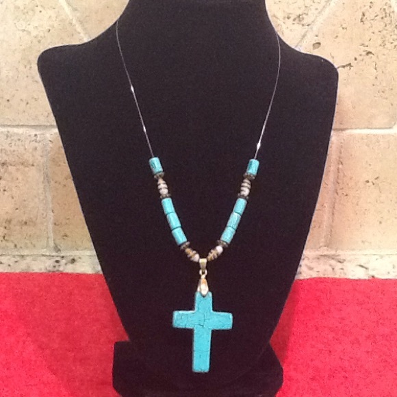 Floating Turquoise Cross 19" necklace