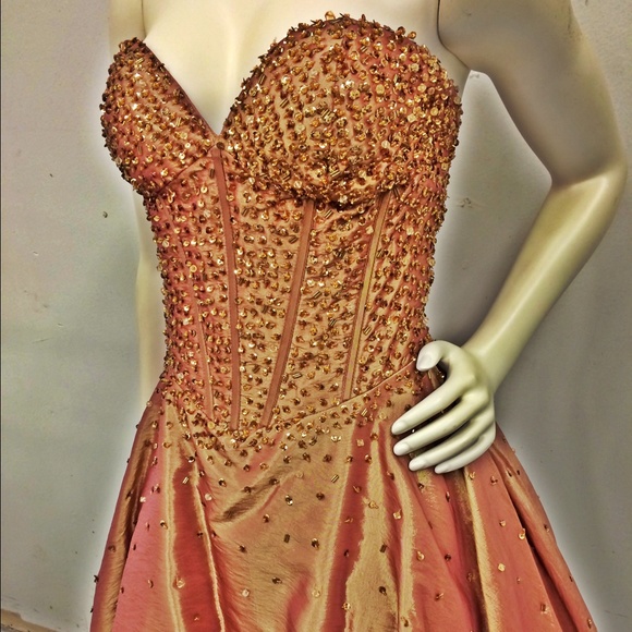 Bronze-Gold Strapless Sequined Dress