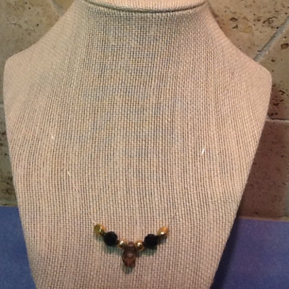 Floating smokey crystal w/ black & gold necklace