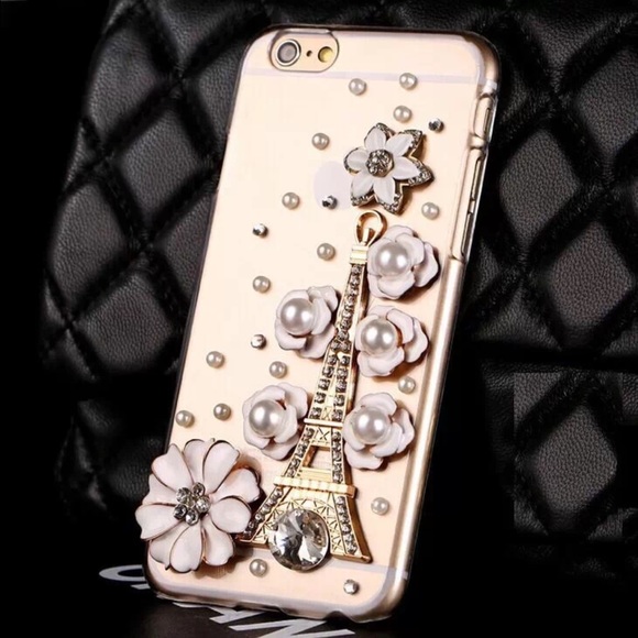 Iphone 6 + crystal Eiffel Tower flower hard case