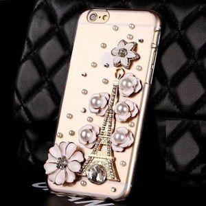 Iphone 6 + crystal Eiffel Tower flower hard case