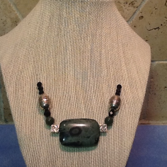 Natural green and black floating necklace 19"