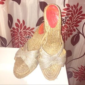 Authentic CHRISTIAN LOUBOUTIN gold wedge shoes 👠