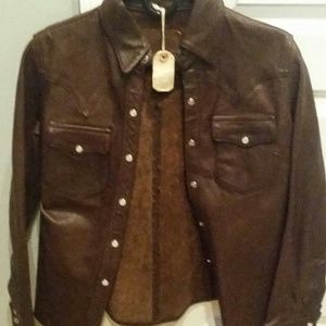 Brown Leather Shirt Jacket