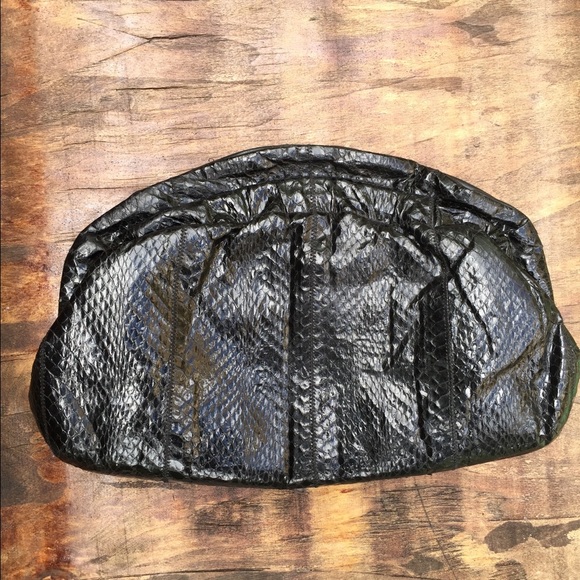 Vintage faux snakeskin black clutch