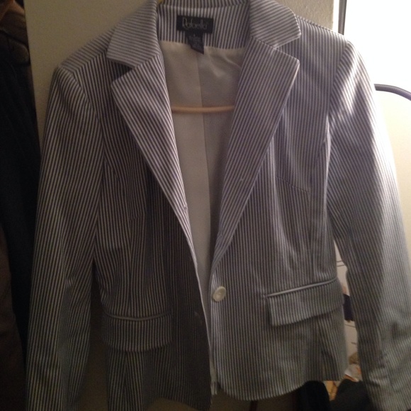 White and blue striped blazer