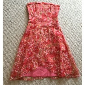 Elevenses Orange floral strapless dress size 2