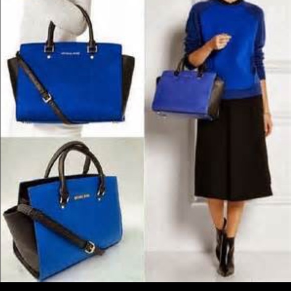 Michael Kors blue and black Selma satchel - Picture 2 of 2