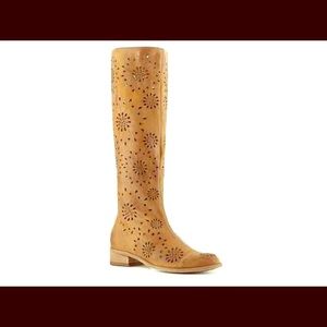 Pezzella Floral Cutout Boot --- Cognac Brown