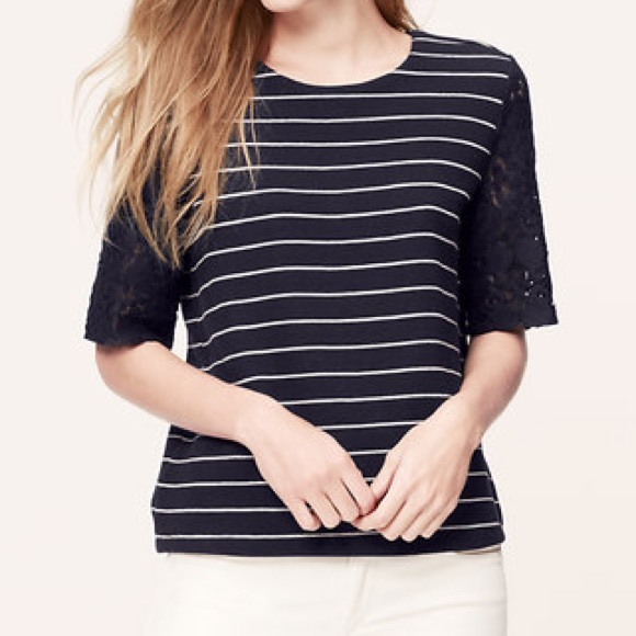 NWT LOFT Lace Sleeve Tee