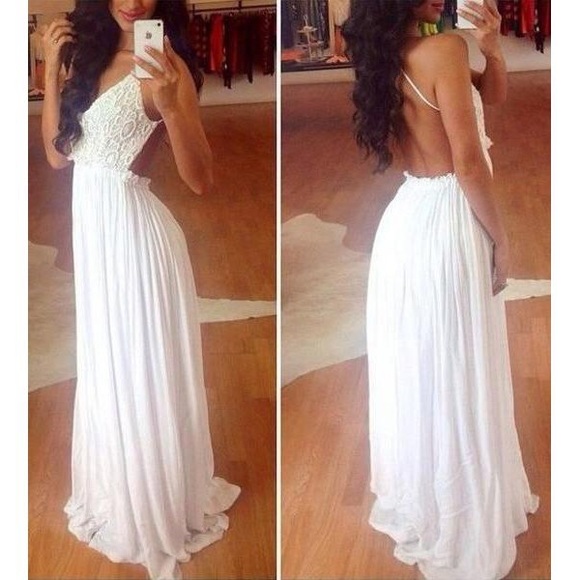 Backless sleeveless white maxi dress