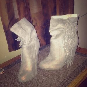 Wedge fringe booties