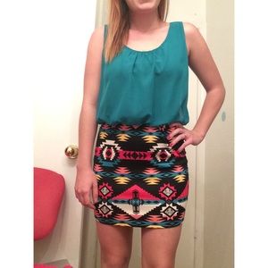 👗NWOT Teal &black/colored Aztec patterned dress💙
