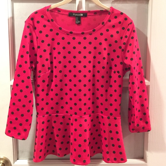 🚫SOLD🚫Forever 21 Red Black Polka Dot Peplum Top
