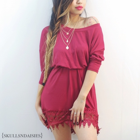 Red Crochet / Laced Trim Dress