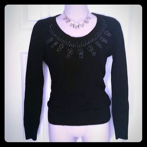 Black Knitted Embellished Long-sleeved Top