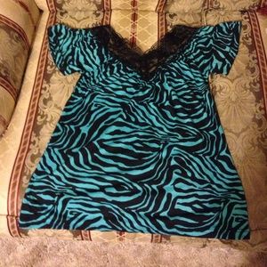 Miss Chievous Short Sleeve Teal Zebra Print Top