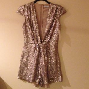 Gold Sequins V- Neck Romper
