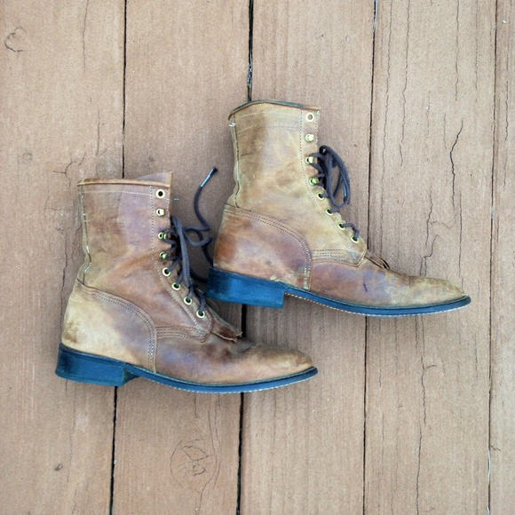 Worn Vintage Looking Tan Leather Boots