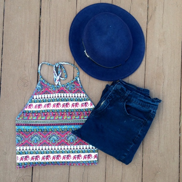 Tribal Print Halter Crop Top